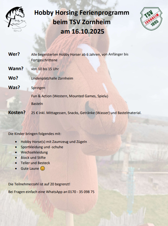 Hobby Horsing Ferienprogramm beim TSV Zornheim am 16.10.2