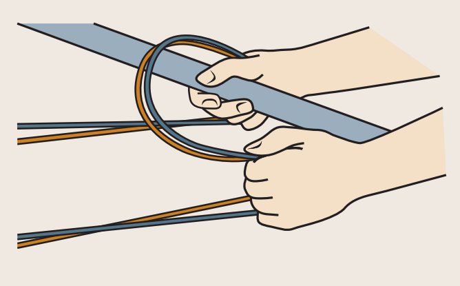 Skizze äußere Hand mit Stab und Zügel