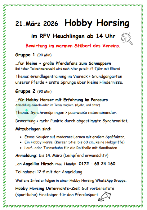 Hobby Horsing Lehrgang in Heuchlingen