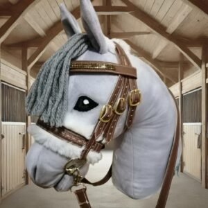 Bestickte Hobby Horse Trense aus Kunstleder – Größe S